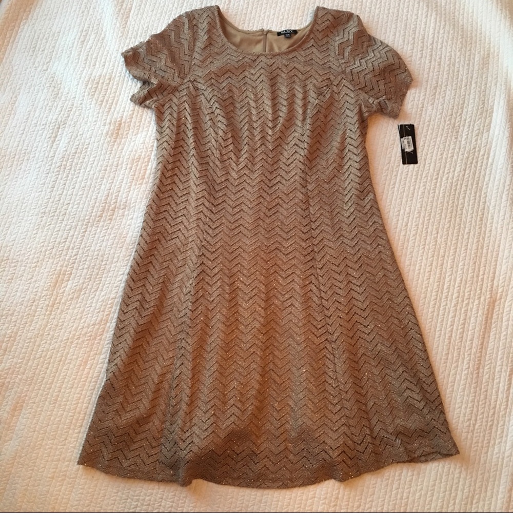 Flowy Sparkly Dark Tan Midi Dress - Picture 1 of 7